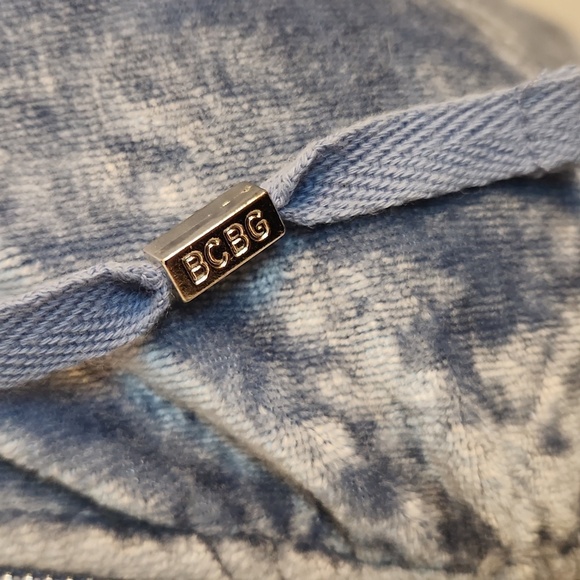 Vintage 90s Y2K BCBGMaxazria Rhinestone Velour Zip Up Hooded Track Jacket Blue - Picture 10 of 16